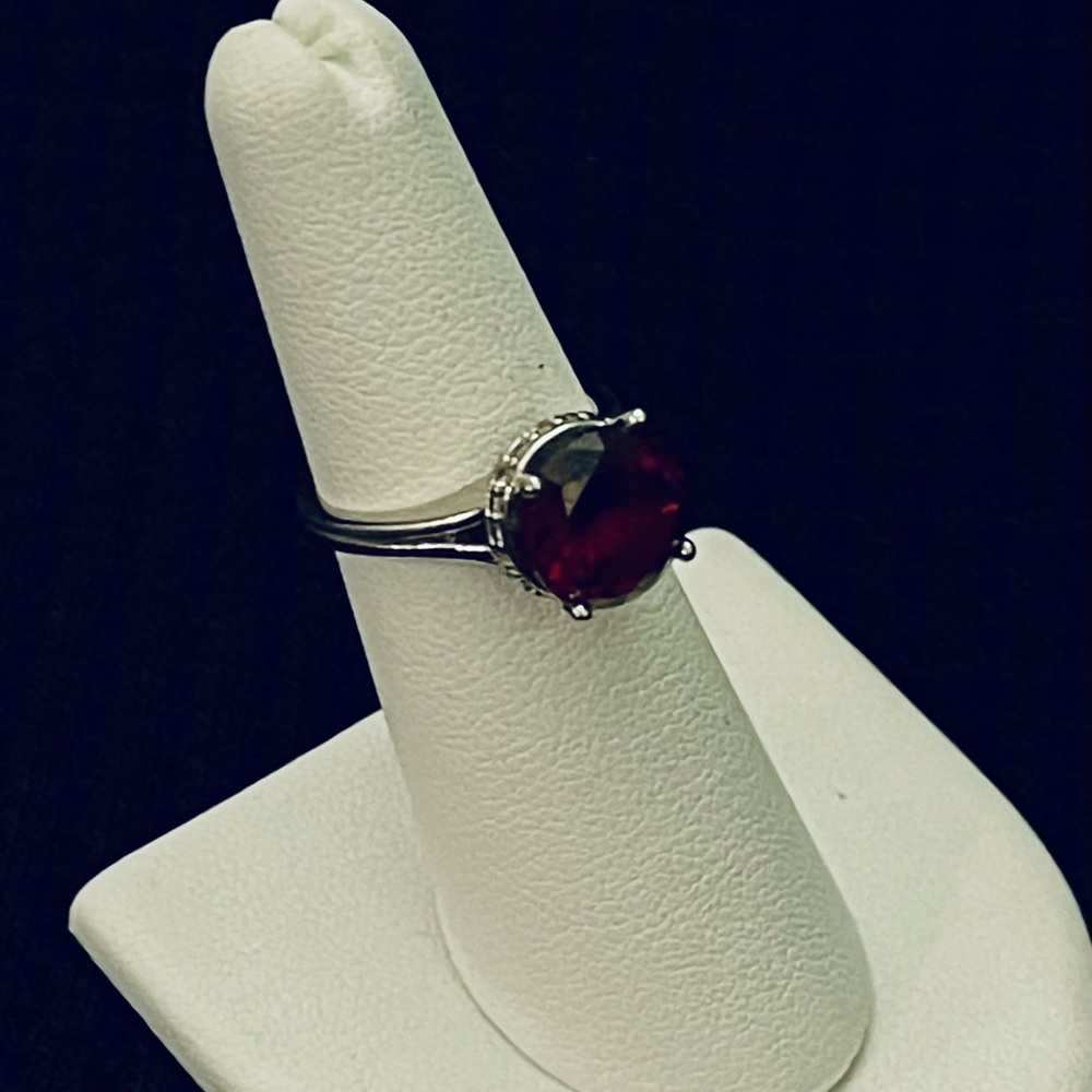 Garnet Hidden Halo Sterling Silver ring Size 5.5